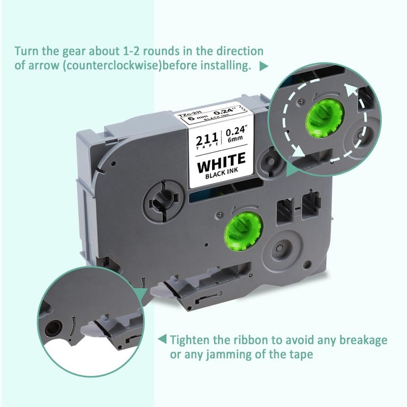 Topcolor 6-Pack Tze 6mm 0.23"" Label Tape Compatible for Brother P Touch Label Tape 6mm Laminated Tze211 Tze111 Tze411 Tze511 Tze611 Tze711 TZ Tape 1/4"" for PTD220 PTH100 PTH110 PTD202 PTD210 PTD600 - Image 3